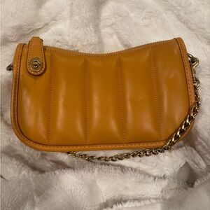 Coach Mustard Leather Clutch with Gold Chain